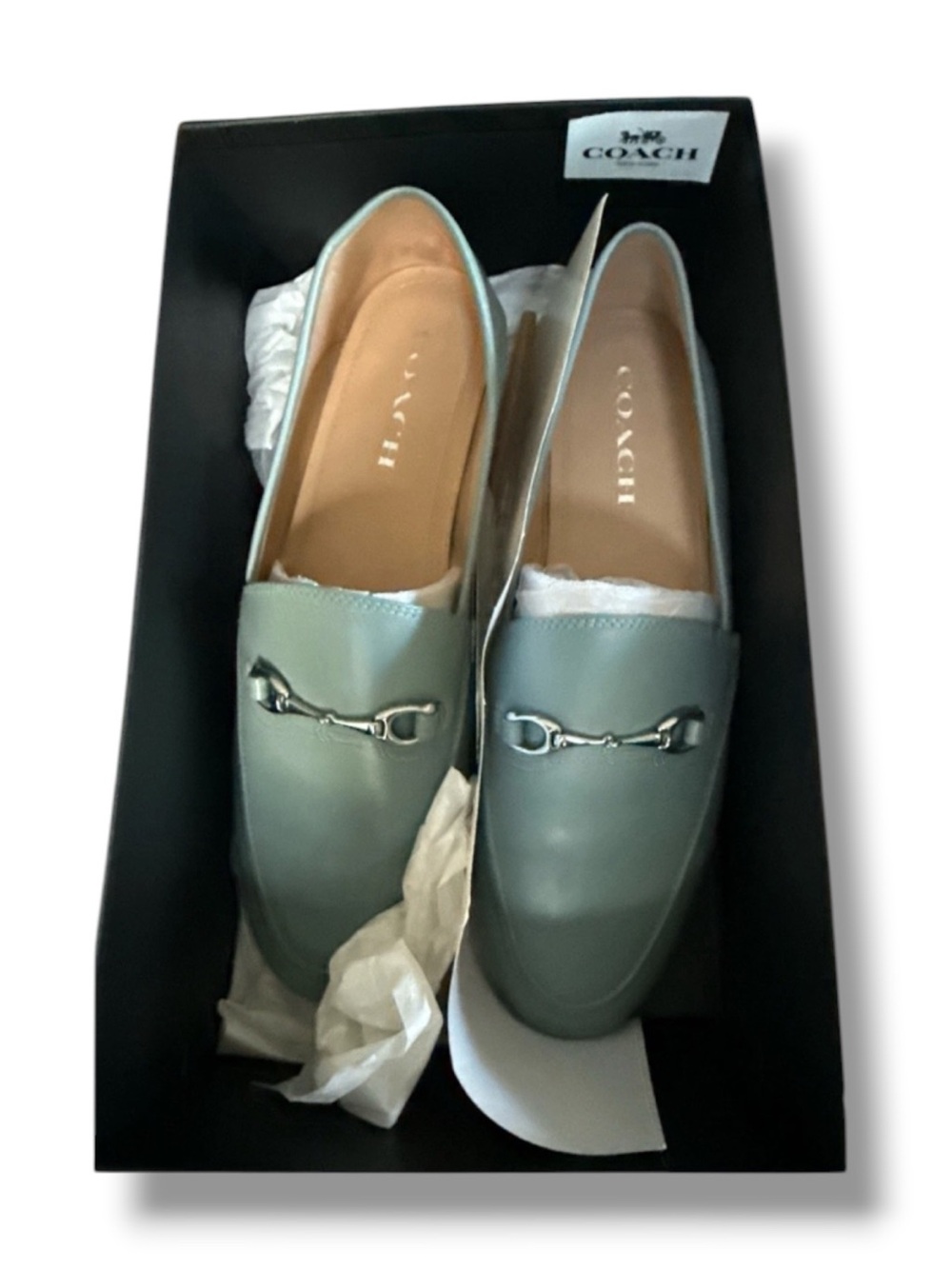 Coach Women's Haley Loafer Shoes Twilight Blue Sage Leather Slip on Flat 9.5